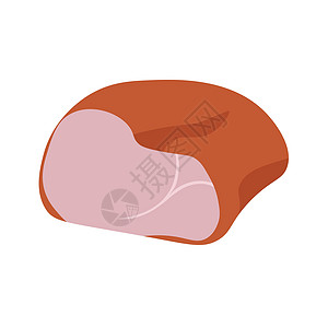 餐桌上的肉火腿或煮猪肉饭 烹煮肉片插画
