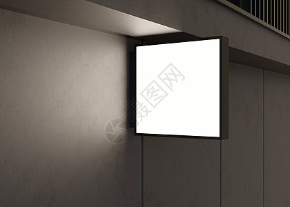 空白的招牌模拟 在立面上 复制商店标志或徽标的空间 现代空旷的户外标牌 添加公司标志的样机 商店招牌 黑墙上的照明灯箱 3d 渲图片