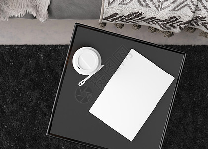 封面图黑色桌子上的白皮书封面模型 您设计的的空白模板 顶视图 特写 书籍 目录 杂志封面介绍 3D 渲染背景