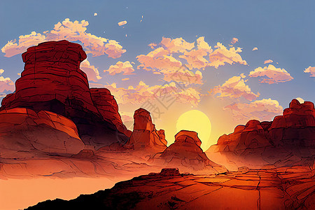 日落时红岩石 在峡谷 山岩太阳旅游摄影阳光假期蓝色旅行天空悬崖风景图片