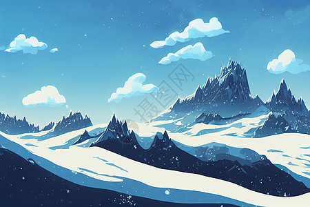 雪山卡通雪山动画风格背景 卡通风格 Toon冰川高山滑雪蓝色全景顶峰岩石冒险假期爬坡背景