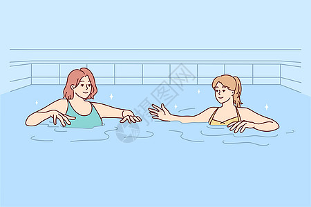 穿泳衣的妇女游泳池女孩们卡通片闲暇爱好竞技绘画活动精力身体运动图片