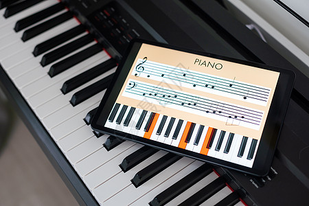 关于平板乐器和乐器概念的钢琴合成器应用笔记作品药片混合器岩石骑师麦克风打碟机爵士乐记录图片
