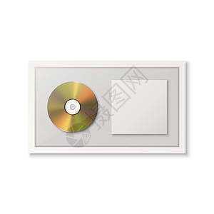 现实矢量 3d 黄色金色CD 包装 白背景上的白框架覆盖 单相册集压缩磁盘奖 有限版 设计模板图片