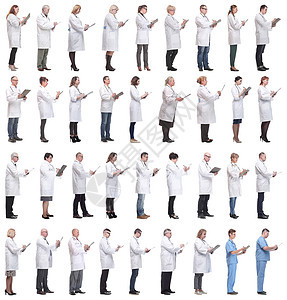 带笔记本的全长整组医生隔离诊断实验室外科男性临床伙伴男人保健团队护理人员图片