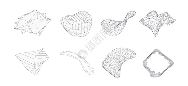 3d几何形状设置 矢量数字 图形直线隐形图圆圈艺术绘画涂鸦几何学条纹收藏毛刺横幅全息图片