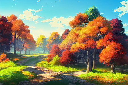 动画风格 秋天美丽的风景 4K 2d图片