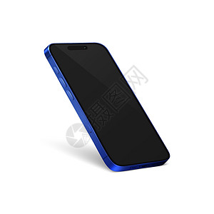 矢量 3d 逼真蓝色现代智能手机设计模板与黑屏 被隔绝的移动电话 电话设备 UI UX 电话半转视图图片