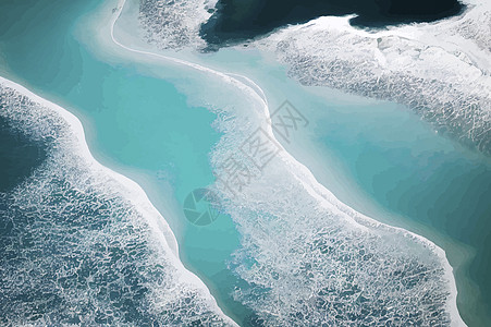 从上面的海滩和海浪 顶部的水背景 夏日从空中袭来 蓝色海洋的鸟瞰图攻击天线空气波浪图片