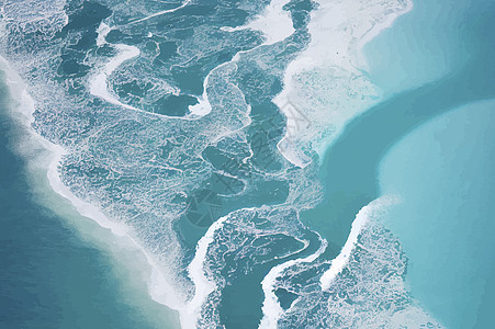 从上面的海滩和海浪 顶部的水背景 夏日从空中袭来 蓝色海洋的鸟瞰图天线波浪攻击空气图片