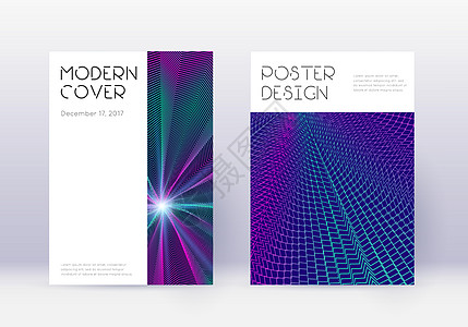 最小封面设计模板设置 Neon 抽象 I小册子梯度艺术蓝色插图商业传单线条证书海报图片