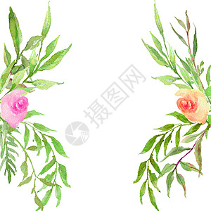 水彩花框 在白色背景的文字中写有壁画 树叶和树枝框图片