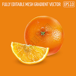 整个橙色和切片 在橙色背景上图片