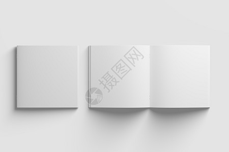 广场小册子杂志 第3D期 白白布朗Mockup广告目录套装正方形样机折叠推介会品牌渲染质量图片