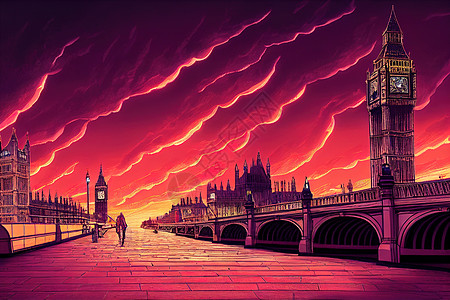 伦敦海德公园1号Anime风格 英国伦敦日落时的威斯敏斯特桥 动因风格U1 1背景