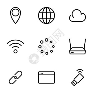 以互联网通信为主题的一组黑色矢量图标 在白色背景上孤立不见下载合作团体世界技术地球电脑网络桌面上网图片