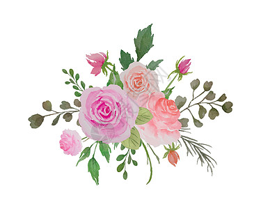 水彩花安排 花花布和玫瑰及绿树叶插图说明图片