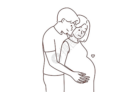 怀孕时快乐的情侣丈夫成人卡通片插图拥抱妻子感情女士父母家庭图片