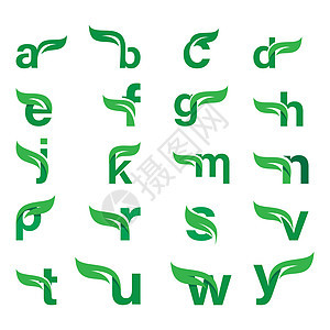 首字母 带有绿叶徽标农场植物插图环境树叶生活热带绿色生长生物图片