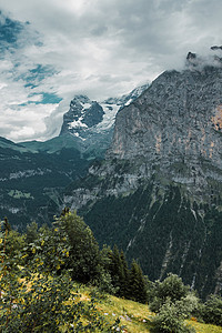 劳特布龙嫩山谷 瑞士 少女峰 瑞士阿尔卑斯山 美丽的风景 欧洲 山顶风光 雪峰 峡谷和绿色森林山峰草地旅行山脉全景冒险岩石顶峰自图片