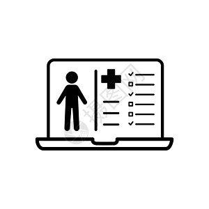 有笔记本电脑的病人病历图标 平面设计 孤立无援图片