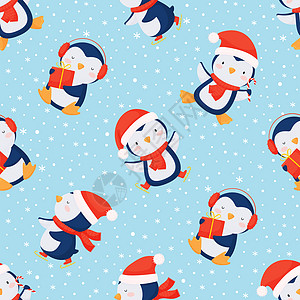 有可爱企鹅的无缝圣诞节背景 冬季插图包装卡通片艺术新年动物孩子纺织品图片