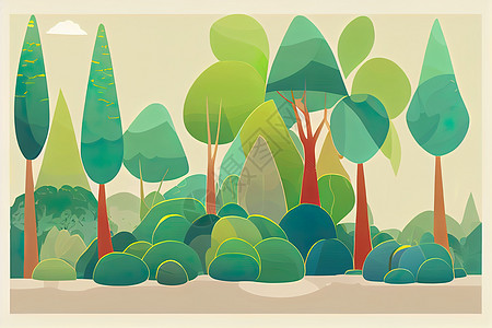 卡通夏季林木 灌木和草2D插图图片