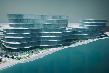 未来城市的海岸3d市中心窗户建筑学财产天空玻璃线条技术建筑天际图片