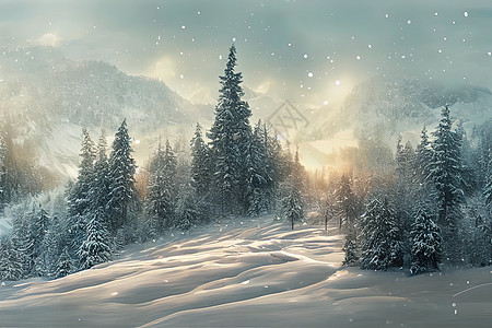 多雪的森林的冬天全景 白雪皑皑的冬季森林图片