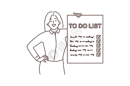 微笑的妇女显示列表 带有检查标记男性工作商务商业插图工人经理文档时间笔记图片
