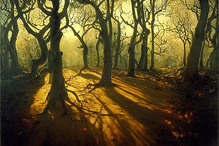 漫步在树林中 秋天天气晴朗 阳光照耀图片