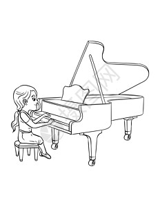 钢琴家儿童孤立彩色页面图片