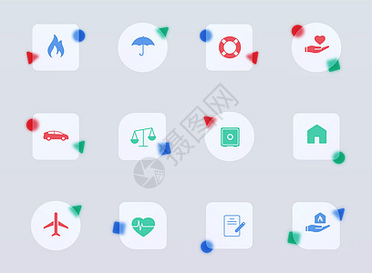 保险玻璃态射时尚风格图标 保险透明玻璃颜色矢量图标与彩色数字 用于网页和用户界面设计 移动应用程序和促销商业广告合同风险保险箱安图片