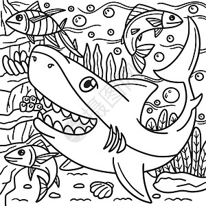 孩子们大白鲨鱼彩色页面孩子填色彩页野生动物艺术染色幼儿园儿童动物图画书图片