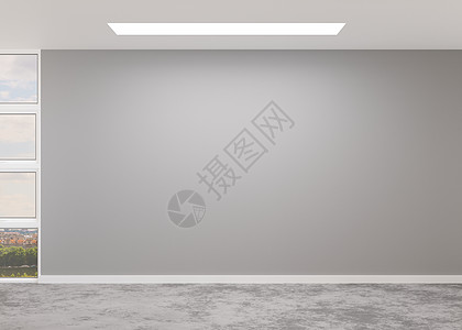 空荡荡的房间 水泥地板和灰色的墙壁 只有墙壁和地板 模拟室内 全景窗 为您的家具 图片 装饰品和其他物品提供免费 复制空间 3D图片