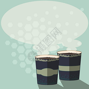 设计业务概念 Web 横幅宣传材料模拟模板的空副本文本两个去杯与饮料和蒸汽图标空白语音气泡矢量图片