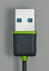 灰色背景上隔离的USB电缆和插头 3D 插图图片