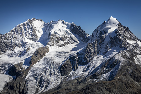 Bernina和Palu山脉 瑞士恩加丁阿尔卑斯山有冰川目的地山峰旅行气候发动机雪山旅游晴天鸟瞰图爬坡图片