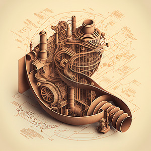 一个不寻常的蒸汽池城市的三张D图 一张城市图建筑旅行街道文明蒸汽齿轮机器景观艺术地标图片