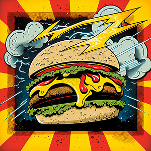 汉堡图 绘画 复古艺术海报黑板饮食午餐包子插图牛肉食物芝士木板图片