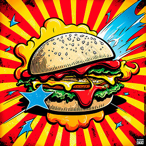 汉堡图 绘画 复古艺术海报插图午餐包子饮食芝士牛肉黑板沙拉木板图片