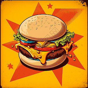 汉堡图 绘画 复古艺术饮食牛肉午餐海报食物面包小吃木板包子沙拉图片
