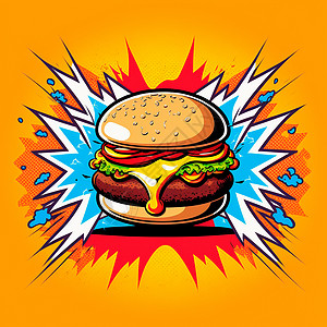 汉堡图 绘画 复古艺术包子沙拉菜单食物小吃饮食牛肉插图芝士海报图片