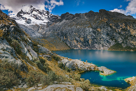 措卡湖秘鲁安卡什 安第斯山脉雪积的绿宝石楚鲁普湖国际摄影旅游冰川山脉目的地天空远足反射旅行背景