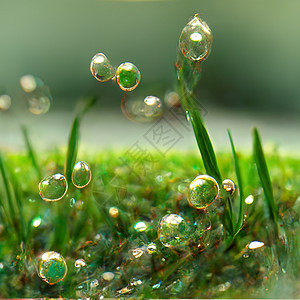 清晨草地上多汁的红绿草 露水滴水滴环境液体晴天叶子雨滴宏观背景生长植物背景图片