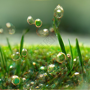 清晨草地上多汁的红绿草 露水滴水滴环境液体晴天叶子雨滴宏观背景生长植物背景图片