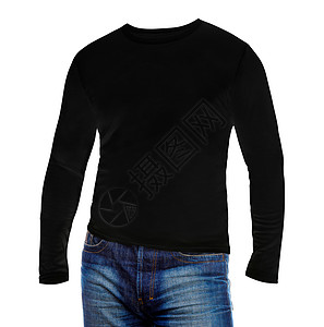 黑色长袖黑T恤衫纺织品男性牛仔裤织物运动衫服装棉布套衫袖子小样图片