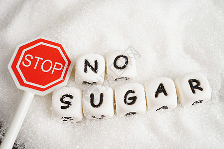 糖糖没有糖 甜颗粒糖加文字 糖尿病预防 饮食和体重损失 以保持健康咖啡勺子营养葡萄糖动机疾病肥胖食物重量甜点背景
