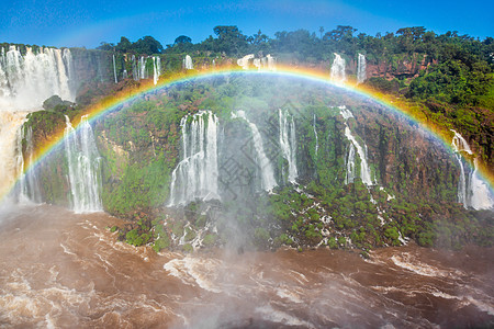 Iguacu从南美巴西南部坠落在阿根廷一侧的Iguacu生态旅游假期地方旅游丛林溪流天空天线热带全景图片