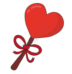 红棒棒糖以带丝带的心脏形状 情人节甜点 甜点图标贴纸矢量图片